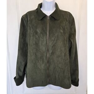 COACO NY Women's Rich Green Faux Suede Collared Full‎ Zip Jacket Quiet Luxury M